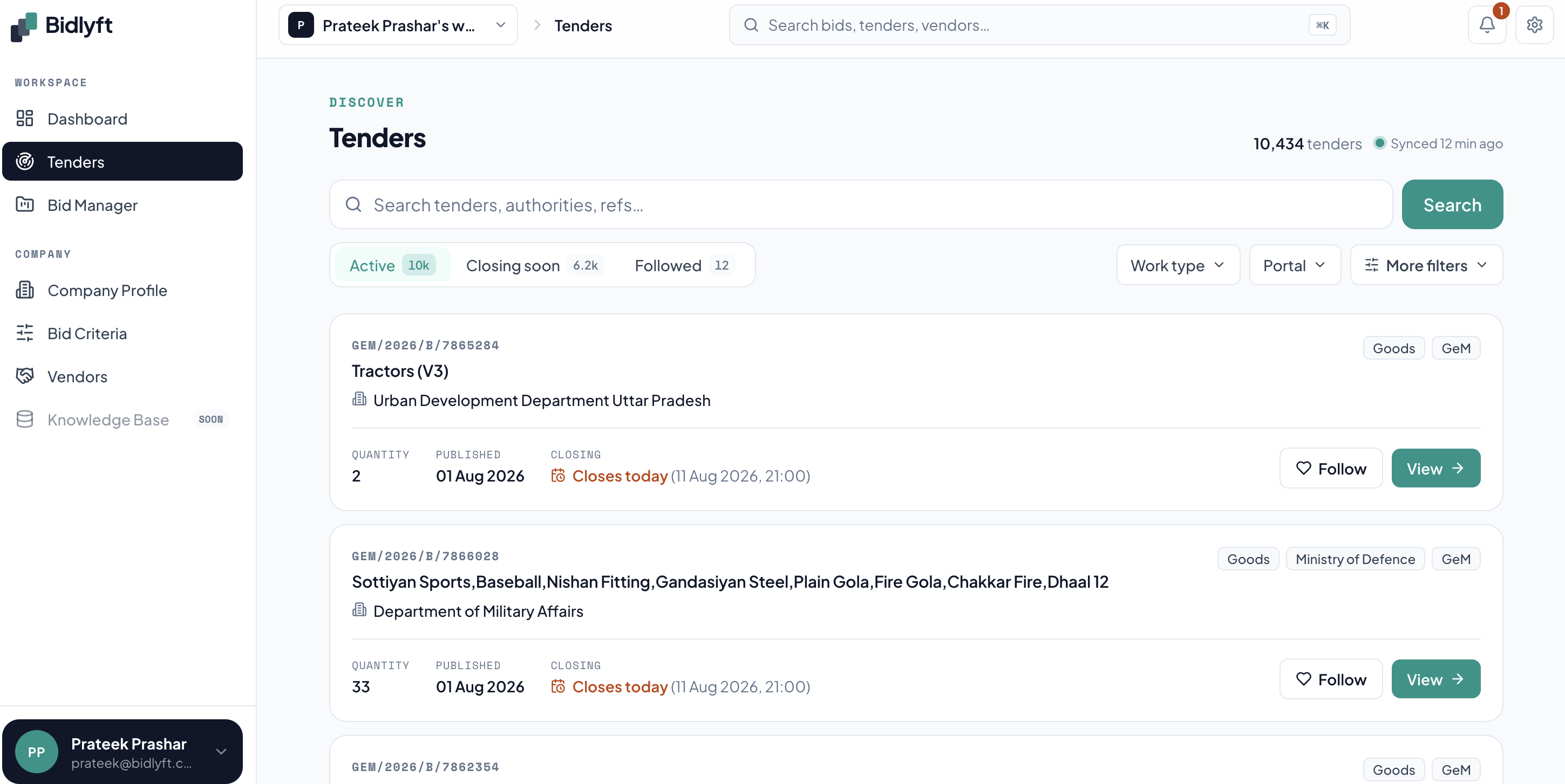 Tender discovery